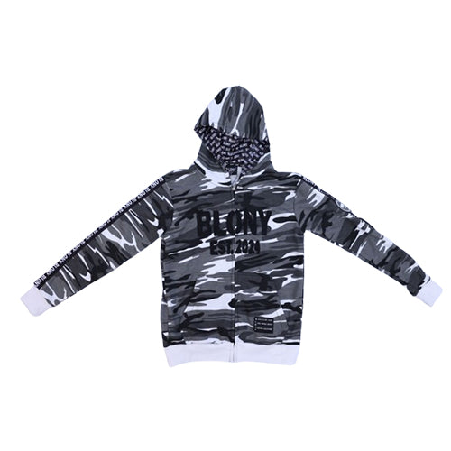 BLONY WHITE CAMOUFLAGE DISTRESSED ZIP UP HOODIE image 0