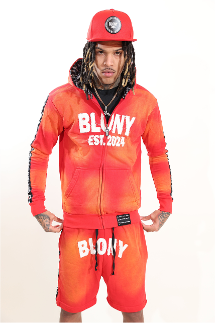 BLONY RED ACID WASH DISTRESSED HOODIE