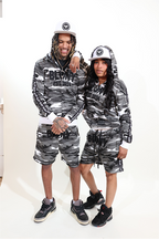 BLONY WHITE CAMOUFLAGE DISTRESSED ZIP UP HOODIE