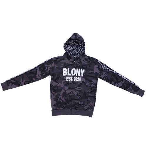 BLONY GREY CAMOUFLAGE DISTRESSED ZIP UP HOODIE - XXXL image